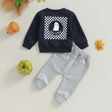 Merqwadd Baby Boy Halloween Sweatsuit Outfits Ghost Boo Sweatshrit Jogger Pants Fall Winter Clothes