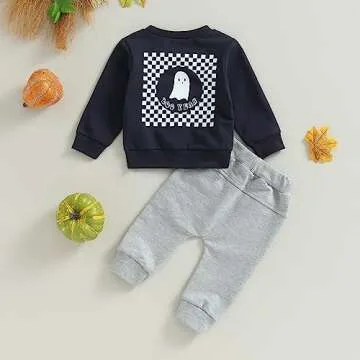 Merqwadd Baby Boy Halloween Sweatsuit Outfits Ghost Boo Sweatshrit Jogger Pants Fall Winter Clothes
