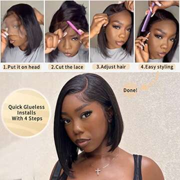YASGRL 10" Blunt Cut Bob Wig Deep Pre Plucked Hairline Bleached Knots C-Shaped Side Part Short Black Bob Wig Brazilian Human Virgin Hair Glueless Wigs Human Hair Pre Plucked 180 Density…