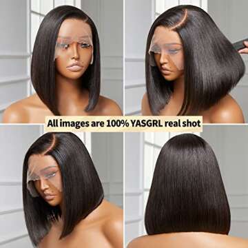 YASGRL 10" Blunt Cut Bob Wig Deep Pre Plucked Hairline Bleached Knots C-Shaped Side Part Short Black Bob Wig Brazilian Human Virgin Hair Glueless Wigs Human Hair Pre Plucked 180 Density…