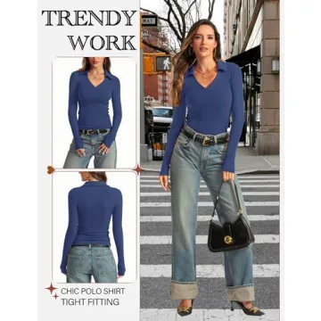 Meetrendi Women’s Slim Fit V Neck Polo Shirt for Casual Style