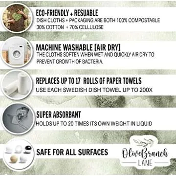 Swedish Dish Cloth 5 Pack | Eco Friendly Reusable Biodegradable Kitchen Towels | Farmhouse Boho Floral Cleaning Cloths