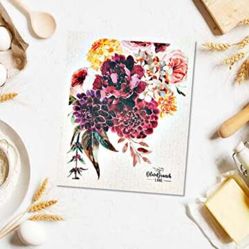 Swedish Dish Cloth 5 Pack | Eco Friendly Reusable Biodegradable Kitchen Towels | Farmhouse Boho Floral Cleaning Cloths