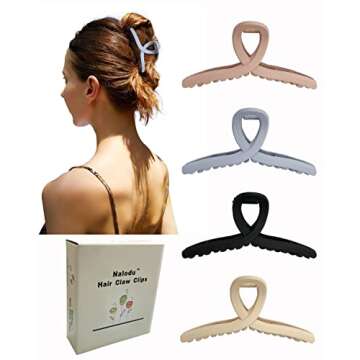 Nalodu 4.3 Inch Hair Claw Clips Large No Slip Big Matte Jaw Butterfly Clip for Thin Fine Thick Hair Women, 4 Pack