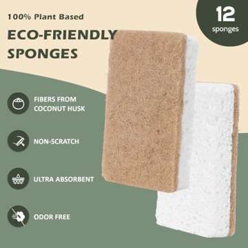 Isshah Plant-Based Kitchen Sponges - FSC Certified and PETA Approved, Natural, Eco-Friendly, Biodegr...