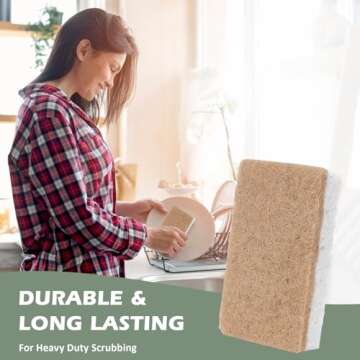 Isshah Plant-Based Kitchen Sponges - FSC Certified and PETA Approved, Natural, Eco-Friendly, Biodegradable Sisal Hemp Sponges for Dishes, Cleaning Sponge for Kitchen, Bathroom, Household - 12 Count