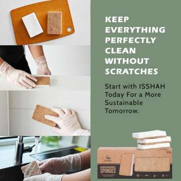 Isshah Plant-Based Kitchen Sponges - FSC Certified and PETA Approved, Natural, Eco-Friendly, Biodegradable Sisal Hemp Sponges for Dishes, Cleaning Sponge for Kitchen, Bathroom, Household - 12 Count