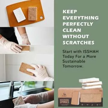 Isshah Plant-Based Kitchen Sponges - FSC Certified and PETA Approved, Natural, Eco-Friendly, Biodegradable Sisal Hemp Sponges for Dishes, Cleaning Sponge for Kitchen, Bathroom, Household - 12 Count