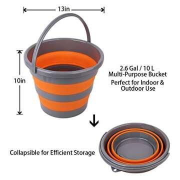 2 Pack Collapsible Plastic Bucket with 2.6 Gallon (10L) Each, Foldable Round Tub for House Cleaning,...