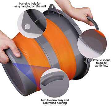 2 Pack Collapsible Plastic Bucket with 2.6 Gallon (10L) Each, Foldable Round Tub for House Cleaning, Space Saving Outdoor Waterpot for Garden or Camping, Portable Fishing Water Pail (Blue & Orange)