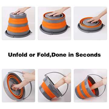 2 Pack Collapsible Plastic Bucket with 2.6 Gallon (10L) Each, Foldable Round Tub for House Cleaning, Space Saving Outdoor Waterpot for Garden or Camping, Portable Fishing Water Pail (Blue & Orange)