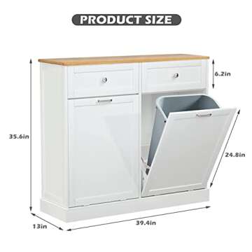 GAZHOME Kitchen Trash Cabinet Double Tilt Out Freestanding Cabinet with Drawer,Kitchen Wooden Recycling Trash Can Holder with Storage (White)