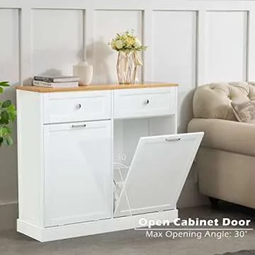 GAZHOME Kitchen Trash Cabinet Double Tilt Out Freestanding Cabinet with Drawer,Kitchen Wooden Recycling Trash Can Holder with Storage (White)