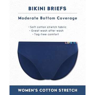 Life is Good Women's Bikini Underwear – 3 Pack Soft Stretch Bikini Briefs for Women - Breathable Casual Womens Panties (S-XL), Size Large, Pink StripeGreyBlue
