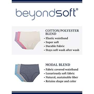 Fruit of the Loom Women's Beyondsoft Underwear, Super Soft Designed with Comfort in Mind, Available in Plus Size, Brief-Cotton Blend-12 Pack-Colors May Vary, 6