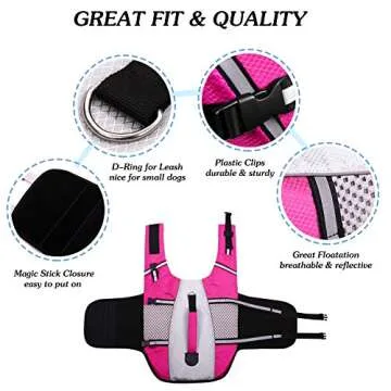 Queenmore Dog Life Jacket Swimming Vest Small Medium Dogs Neoprene Water Boating Life Preserver Ligh...