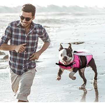 Queenmore Dog Life Jacket Swimming Vest Small Medium Dogs Neoprene Water Boating Life Preserver Lightweight Reflective Cat Puppy Kayaking Lifesaver for French Bulldog,Dachshund,Shih Tzu,Pug(Pink,M)