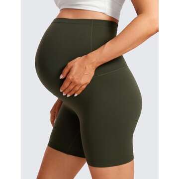 CRZ YOGA Womens Butterluxe Maternity Biker Shorts Over The Belly 6" - Pregnancy Yoga Workout Activewear Olive Green Large