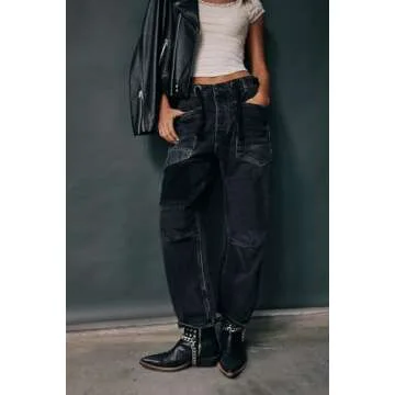 Trendy Baggy Barrel Patchwork Jeans for Women