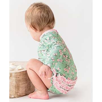 RuffleButts Baby Girls UPF 50+ Sun Protection Floral Printed Long Sleeve One Piece Rash Guard Swimsu...