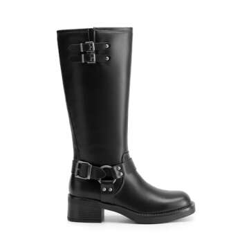 DREAM PAIRS Women's Knee High Boots Side Zipper Motorcycle Boots Square Toe Chunky Low Heel Fashion ...