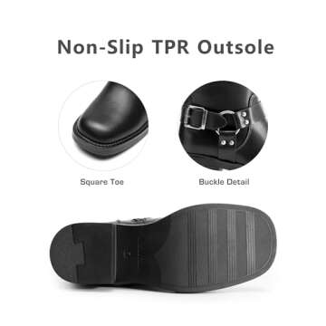 DREAM PAIRS Women's Knee High Boots Side Zipper Motorcycle Boots Square Toe Chunky Low Heel Fashion Buckles Biker Riding Boots,Size 10,BLACK-PU,SDKB2412W