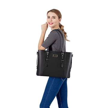 Stylish MOSISO PU Leather Laptop Tote Bag for Women