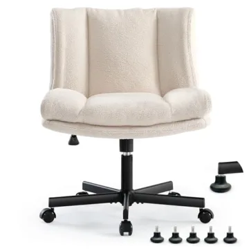 LEAGOO Criss Cross Chair with Wheels, Furry Armless Desk Chair, Comfy Wide Seat Cross Legged Office ...