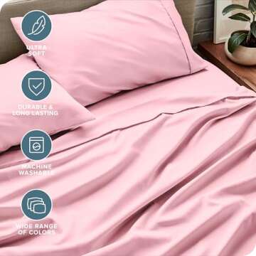 Bare Home King Sheet Set - Luxury 1800 Ultra-Soft Microfiber King Bed Sheets - Double Brushed - Deep Pockets - Easy Fit - 4 Piece Set - Bedding Sheets & Pillowcases (King, Light Pink)