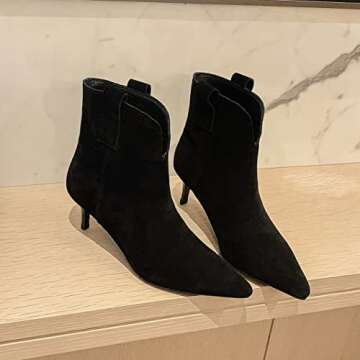 Dance&Style Women's 2.36 Inches Kitten Heels Shoes Leather Suede Ankle Boots Retro Winter Boots Blac...