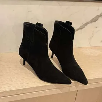 Dance&Style Women's 2.36 Inches Kitten Heels Shoes Leather Suede Ankle Boots Retro Winter Boots Blac...