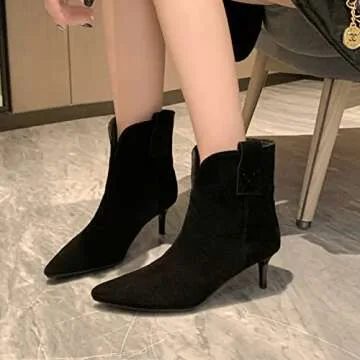 Dance&Style Women's 2.36 Inches Kitten Heels Shoes Leather Suede Ankle Boots Retro Winter Boots Black US10.5