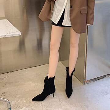 Dance&Style Women's 2.36 Inches Kitten Heels Shoes Leather Suede Ankle Boots Retro Winter Boots Black US10.5