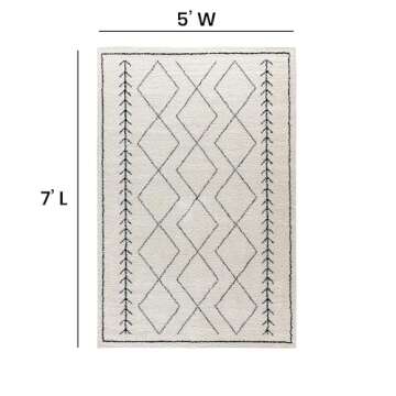Merrick Lane 5' x 7' Black and White Geometric Style Bohemian Shag Area Rug