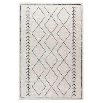 Merrick Lane 5' x 7' Black and White Geometric Style Bohemian Shag Area Rug