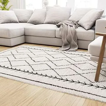 Merrick Lane 5' x 7' Black and White Geometric Style Bohemian Shag Area Rug