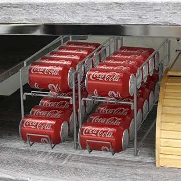 Simple Houseware Stackable Front Loading Beverage Can Dispenser Rack, Silver - 2 Pack