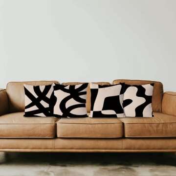 KEUSPI Black and Beige Modern Abstract Neutral Art Throw Pillow Cover, Abstarct Art Throw Pillow Case 20×20 Inch Set of 4,Home Living Room Decor,Women Gifts(Beige)