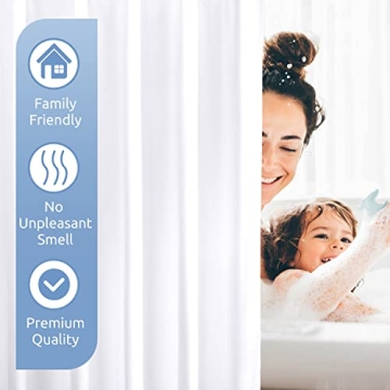 downluxe Waterproof Fabric Shower Curtain Liner - Soft Cloth Shower Liner with 3 Magnets, Shower Curtains for Bathroom, Machine Washable & Hotel Quality, 70" W x 72" H, White