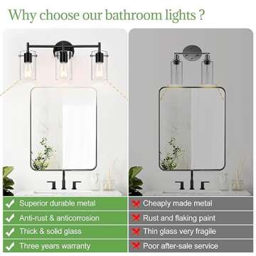 Bathroom Light Fixtures 2023 Upgrade, 3-Light Matte Black Bathroom Vanity Light, Black Bathroom Lights Over Mirror with Clear Glass Shade, Bathroom Wall Sconces for Mirror Bedroom Living Room Hallway