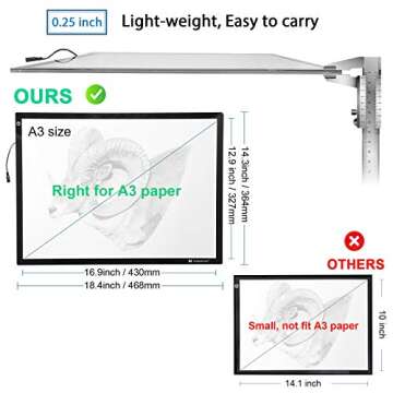 Voilamart A3 Portable Tracing Light Box, Ultra-Thin LED Light Board, Sketch Drawing Light Pad, Dimmable Brightness Light Board, 3-Level Artists Light Box with Carry Bag for Drawing Sketching Animation