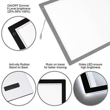 Voilamart A3 Portable Tracing Light Box, Ultra-Thin LED Light Board, Sketch Drawing Light Pad, Dimmable Brightness Light Board, 3-Level Artists Light Box with Carry Bag for Drawing Sketching Animation