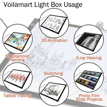 Voilamart A3 Portable Tracing Light Box, Ultra-Thin LED Light Board, Sketch Drawing Light Pad, Dimmable Brightness Light Board, 3-Level Artists Light Box with Carry Bag for Drawing Sketching Animation