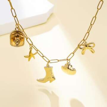 Dckazz Coastal Cowgirl Charm Necklace Choker Gold Shell Starfish Beach Charm Necklace Trendy Summer Jewelry for Women