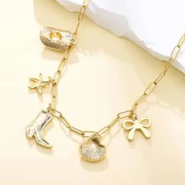 Dckazz Coastal Cowgirl Charm Necklace Choker Gold Shell Starfish Beach Charm Necklace Trendy Summer Jewelry for Women