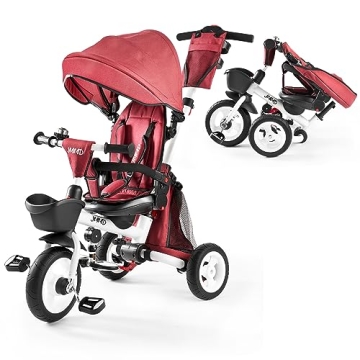 JMMD Baby Tricycle 7-in-1 Folding Trike with Adjustable Handle & Safety Features