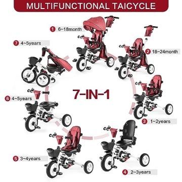 JMMD Baby Tricycle 7-in-1 Stroller Bike for Toddlers