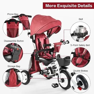 JMMD Baby Tricycle 7-in-1 Stroller Bike for Toddlers