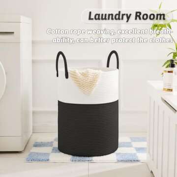 Artfeel Laundry Basket,Woven Cotton Rope Laundry Hamper,Decorative Storage of Dirty Clothes,Toys and Blankets in Bathroom,Baby Room and Living Room