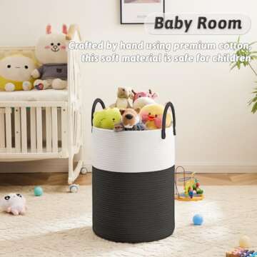 Artfeel Laundry Basket,Woven Cotton Rope Laundry Hamper,Decorative Storage of Dirty Clothes,Toys and Blankets in Bathroom,Baby Room and Living Room